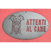 Targa Targhetta Cartello "ATTENTI AL CANE" in ferro . Disegno Cane Corso con oreccchie e muso corto . 1780