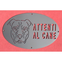 Targa Targhetta Cartello "ATTENTI AL CANE" in ferro . Disegno American Staffordshire Bull . 1782 Targa Targhetta Cartello "ATTENTI AL CANE" in ferro . Disegno American Staffordshire Bull . 1782