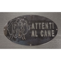 Targa Targhetta Cartello "ATTENTI AL CANE" in ferro . Disegno  Golden Retriever . 1786