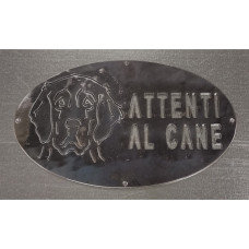 Targa Targhetta Cartello "ATTENTI AL CANE" in ferro . Disegno  Golden Retriever . 1786