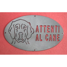 Targa Targhetta Cartello "ATTENTI AL CANE" in ferro . Disegno  Golden Retriever . 1786