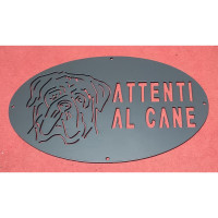Targa Targhetta Cartello "ATTENTI AL CANE" in ferro . Disegno Rottweiler . 1787 Targa Targhetta Cartello "ATTENTI AL CANE" in ferro . Disegno Rottweiler . 1787