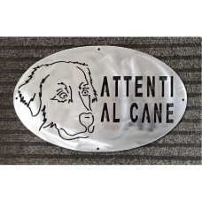 Targa Targhetta Cartello "ATTENTI AL CANE" in ferro . Disegno Pastore Abruzzese.1790 Targa Targhetta Cartello "ATTENTI AL CANE" in ferro . Disegno Pastore Abruzzese.1790
