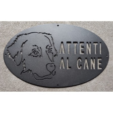 Targa Targhetta Cartello "ATTENTI AL CANE" in ferro . Disegno Kuvasz . 1791