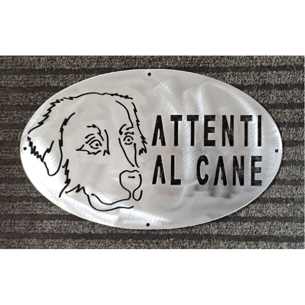 Targa Targhetta Cartello "ATTENTI AL CANE" in ferro . Disegno Kuvasz . 1791