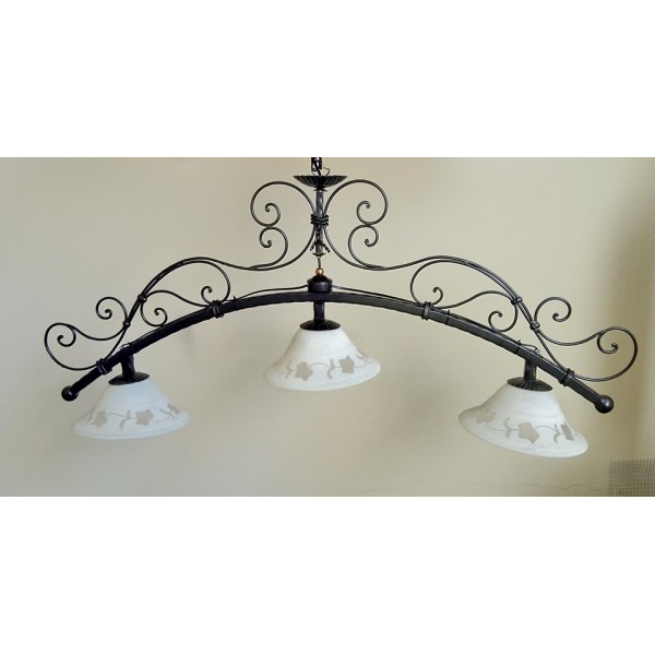 Wrought Iron Chandelier. Size approx. 140 x 70 cm. Iron Color with Glass .  with STANDARD or SMART lighting . 1055