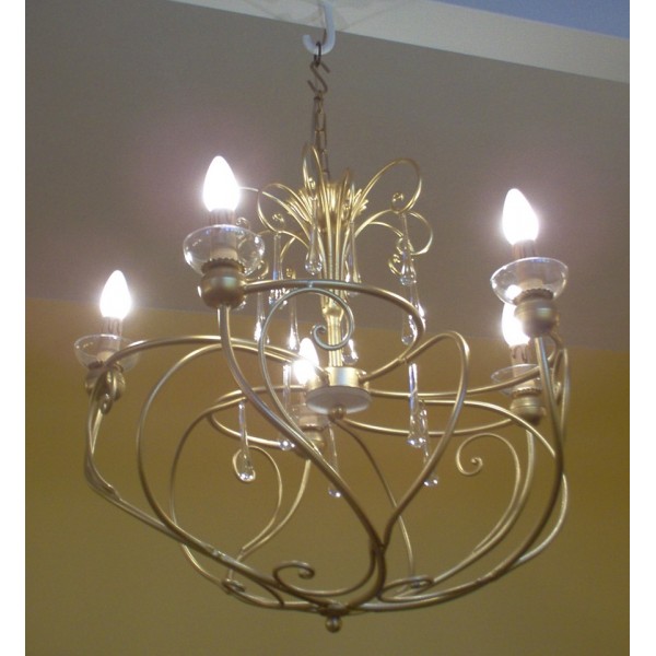 Wrought Iron Chandelier. Gold color . 6 Lights candles . 1057