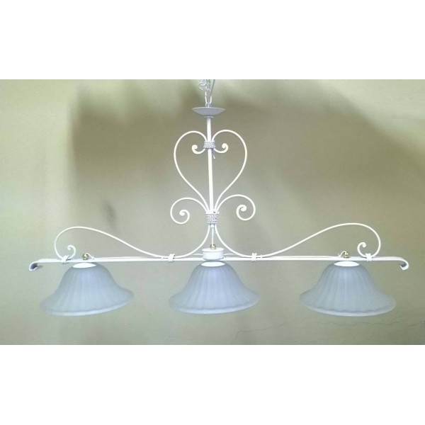 Wrought Iron Chandelier. Size approx. 120 x 50  cm . White color with Glass . with STANDARD or SMART lighting . 215