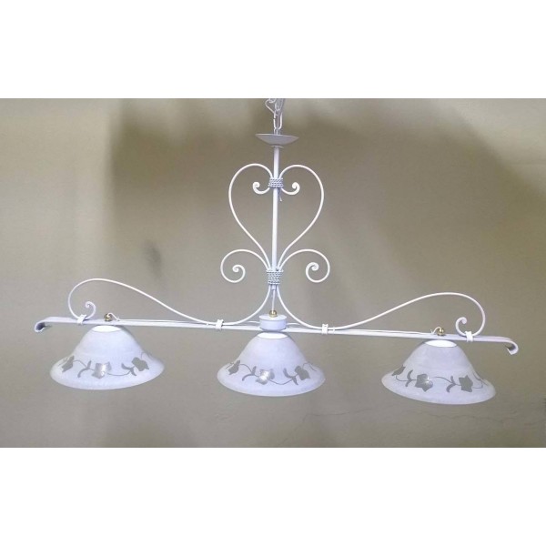 Wrought Iron Chandelier. Size approx. 120 x 50  cm . White color with Glass . with STANDARD or SMART lighting . 215