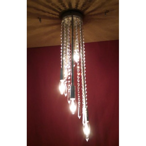 LAMPADARIO in Ferro con Perle . Dimensioni cm 20  x h 70  circa . Colore Argento . 5 Luci . 229