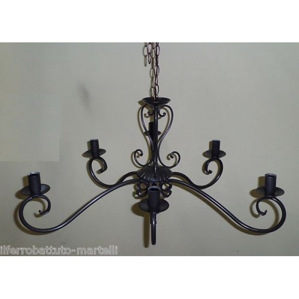 Wrought Iron Chandelier . Size approx. 70 x 35  cm . 5 lights . Iron color . 247