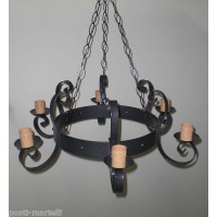 LAMPADARIO in Ferro Battuto . Dimensioni cm 80  x h 90  circa .  Colore Ferro .  6 Luci con Candele  . 274