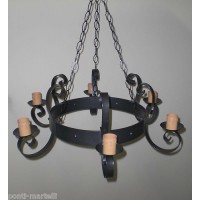 LAMPADARIO in Ferro Battuto . Dimensioni cm 80  x h 90  circa .  Colore Ferro .  6 Luci con Candele  . 274