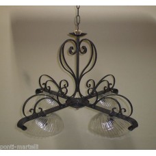 Wrought Iron Chandelier. Dimensions cm 75 x h 44 approx .  Iron color . 4 Lights with Glass or flat . 277