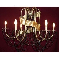 Wrought Iron Chandelier. Dimensions cm size 100 approx.  Gold color . 6 Lights candles . 284