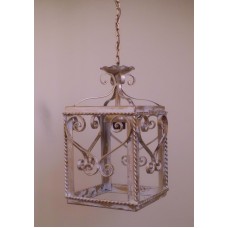 Wrought Iron Chandelier. Size approx. 25 x 40 cm . Ivory and gold color . 390