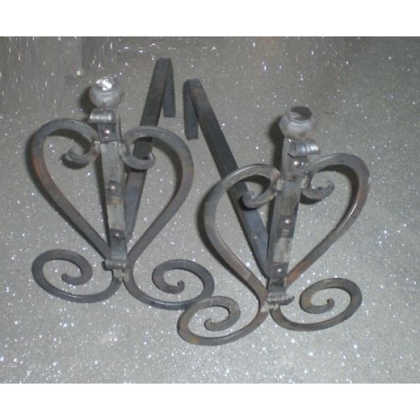 Wrought Iron Andirons for Fireplace. Size approx. 28 x 38 x 48  cm . 423