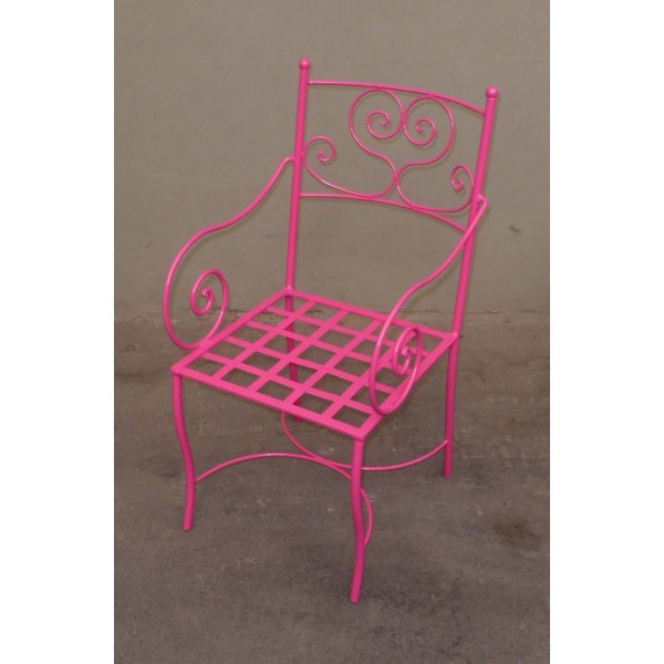 Chair Wrought Iron. Size approx. 48 x 48 x 91 cm . Pink and white color .  475